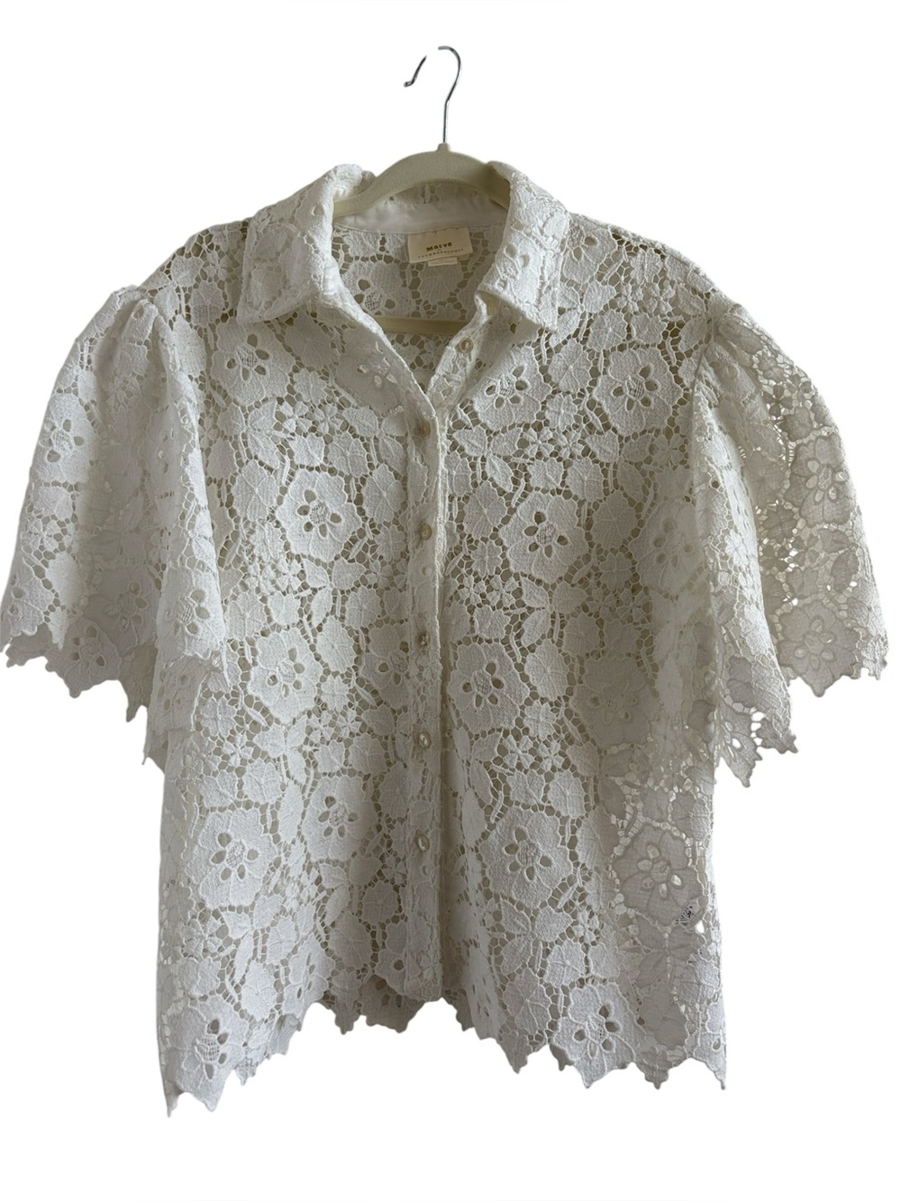 Maeve White Button Lace Top Sz S
